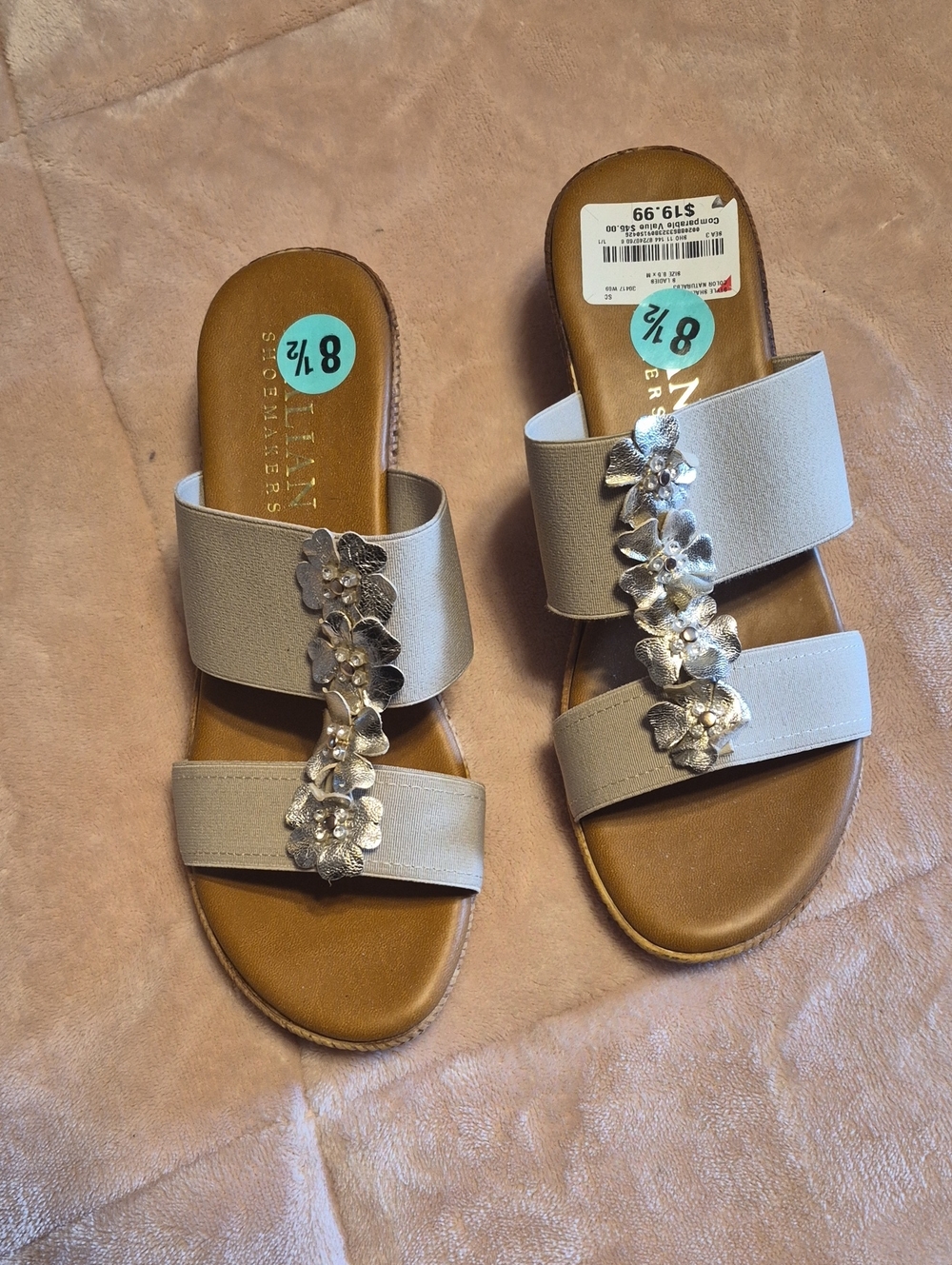 Comfort Floral Slide Sandals - Beige